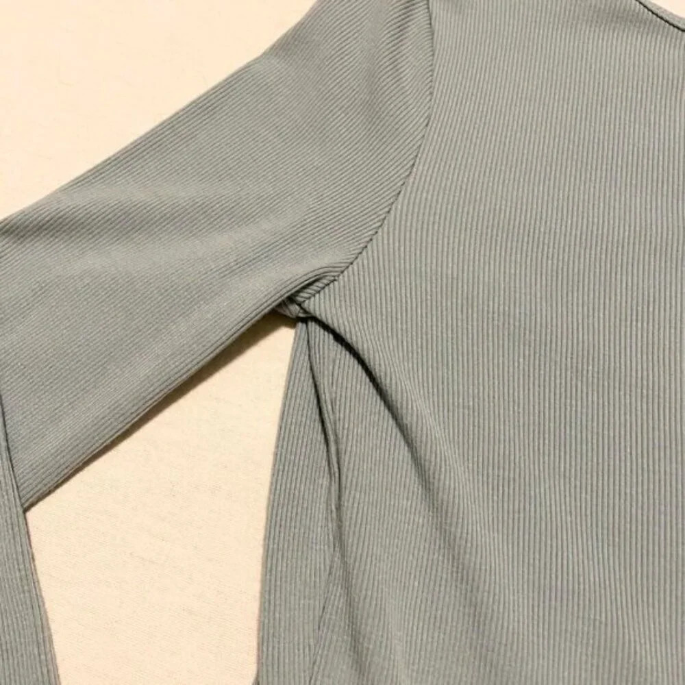 Aritzia Wilfred Tie Front Long Sleeve Ribbed Stretchy Crop Top  XXS - Picture 13 of 16